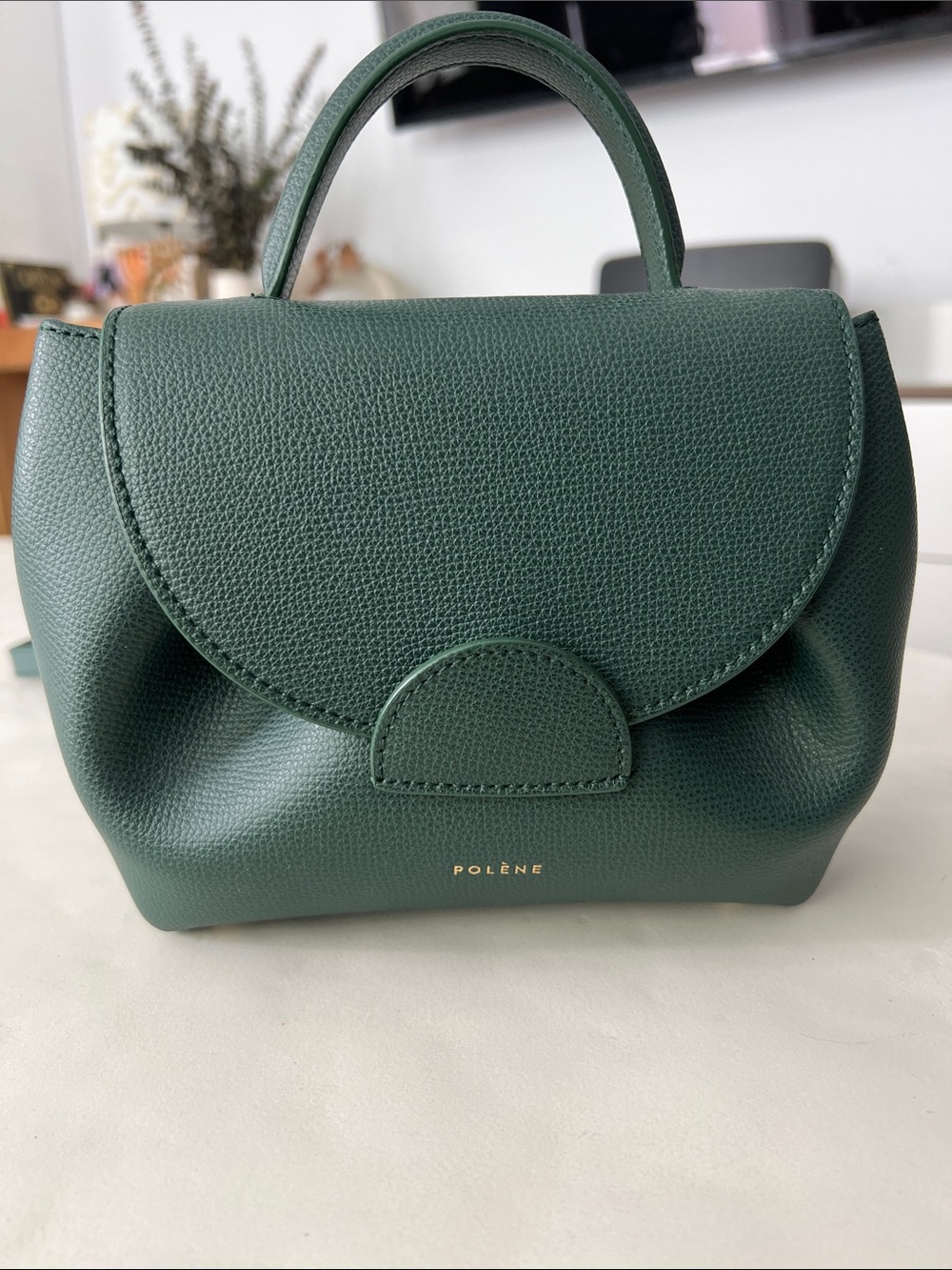 Polène Numéro Un Nano Mini Top Handle Crossbody Bag - Green Textured Leather - Picture 3 of 9